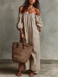 Striped Off-Shoulder Dress with Puff Sleeves