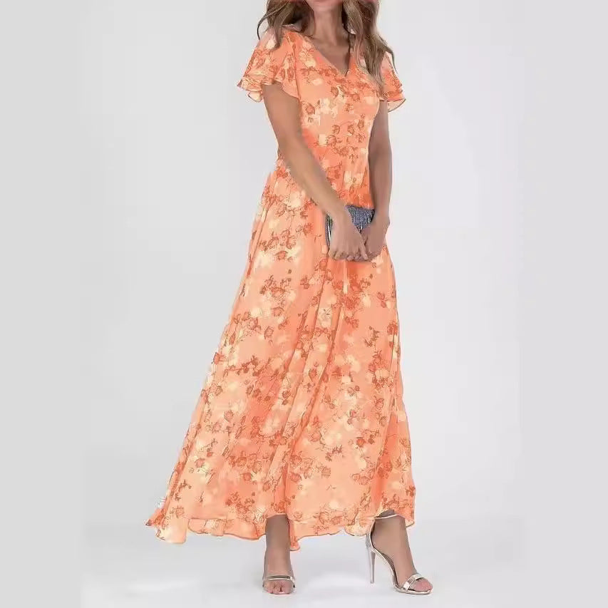 Chiffon Floral Ruffle Dress