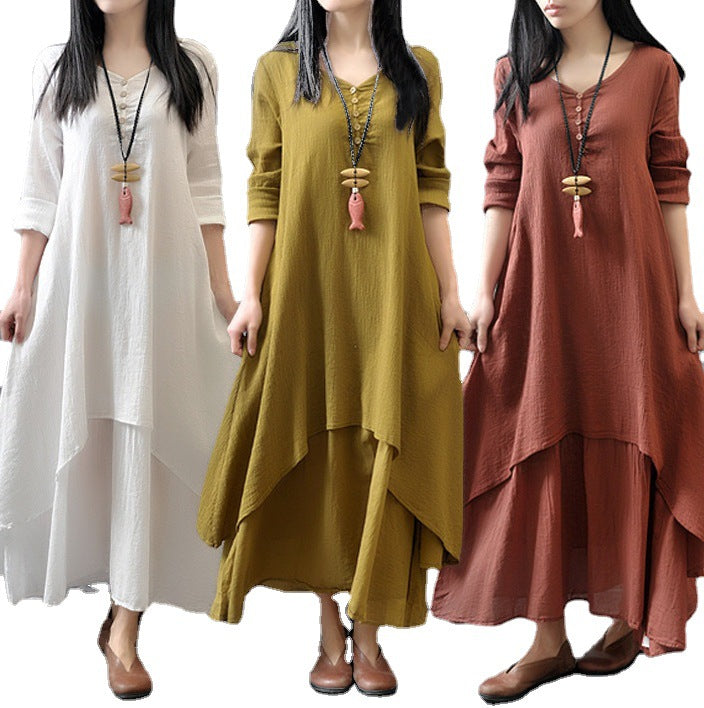 Womens Bohemian Linen Long Dress
