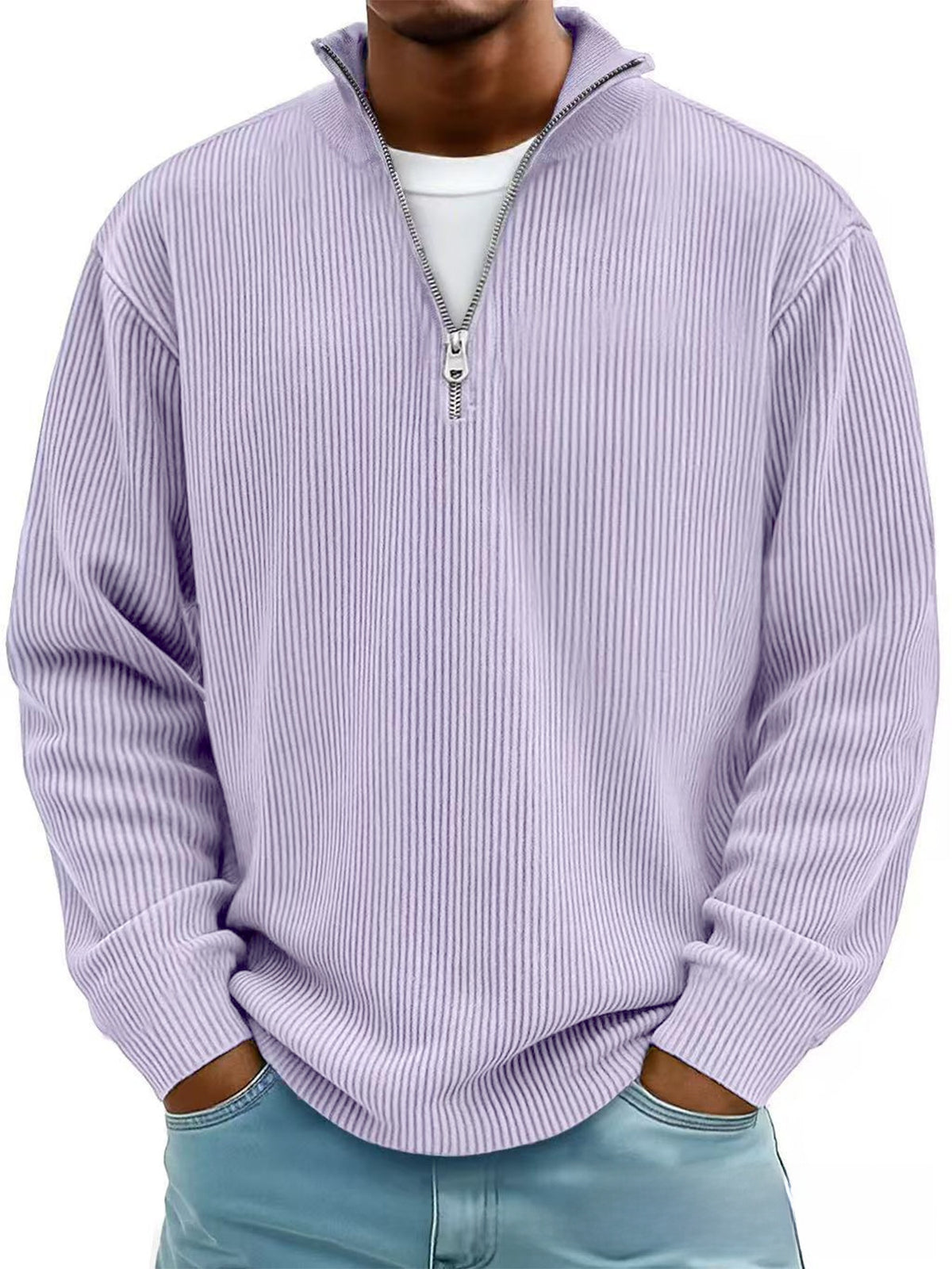 Casual stand collar zipper corduroy long sleeves