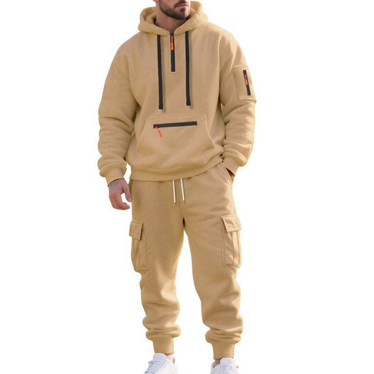 Mens Half Zip Hooded Sweatshirt and Joggers Set