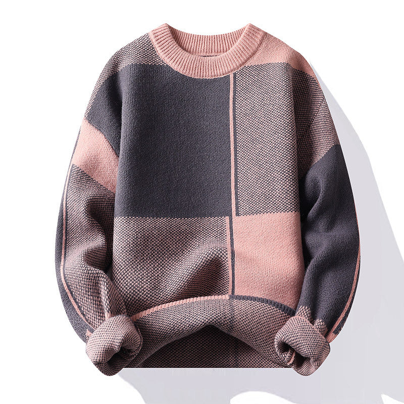 Casual Geometric Long Sleeve O-Neck Men's Knit Sweater