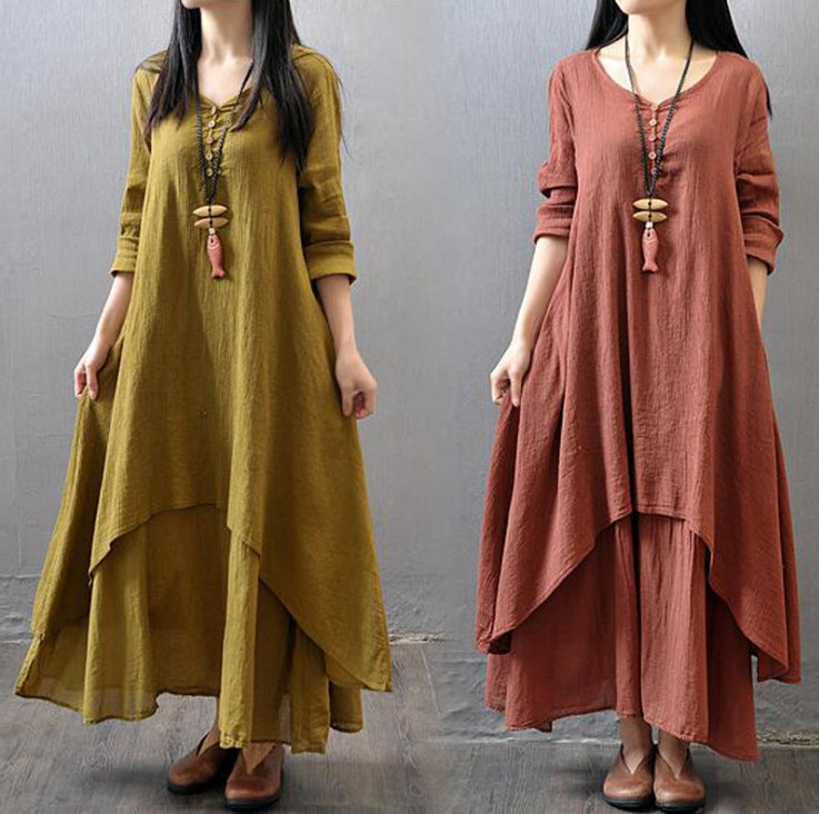 Womens Bohemian Linen Long Dress