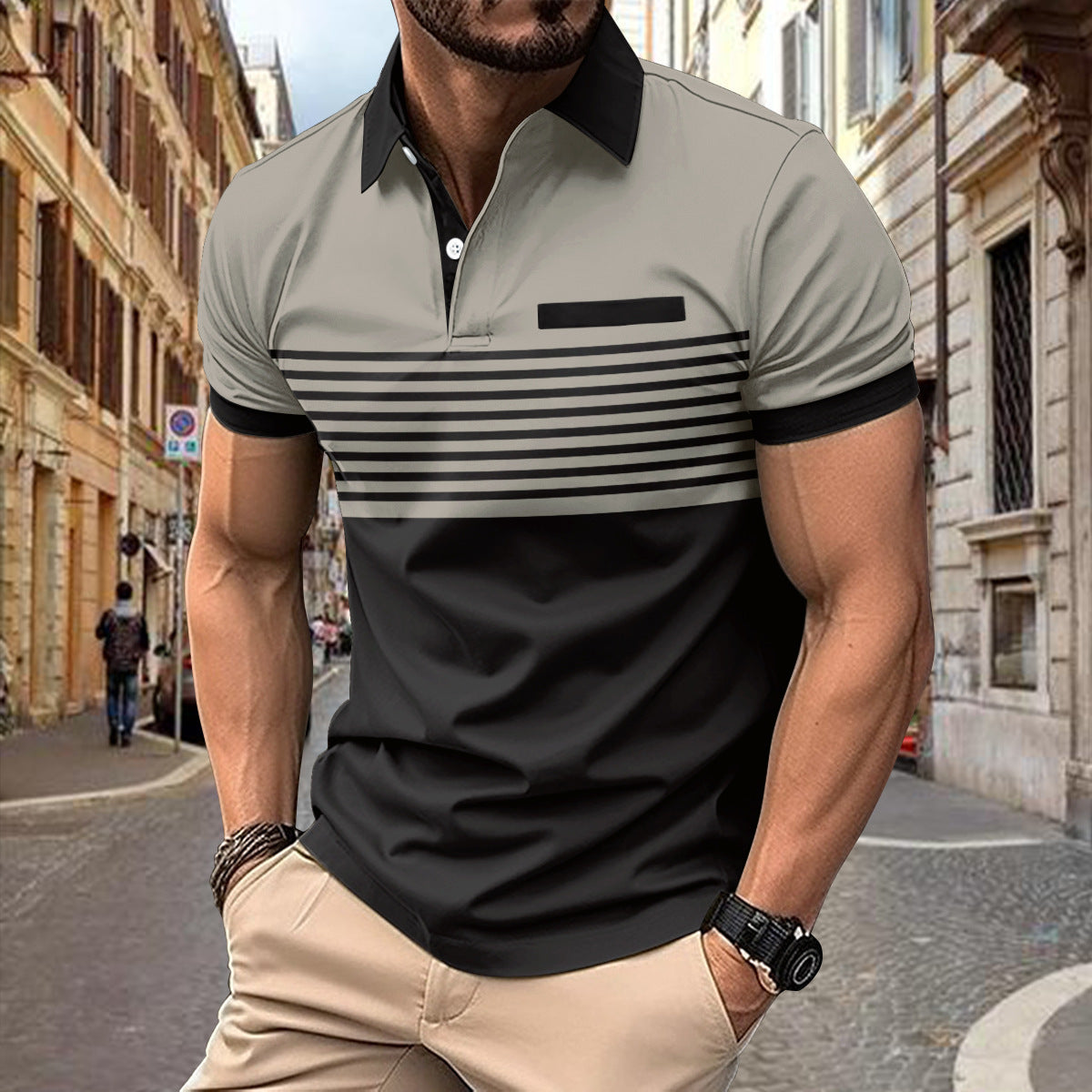 Printed short-sleeved men's polo shirt
