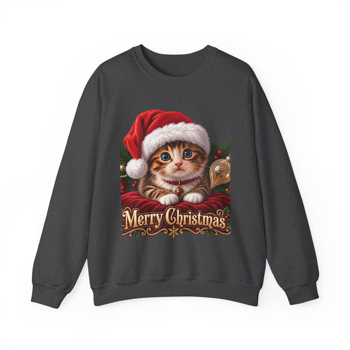 Christmas Kitten Crewneck Sweatshirt — "Merry Christmas" Holiday Cat Sweater