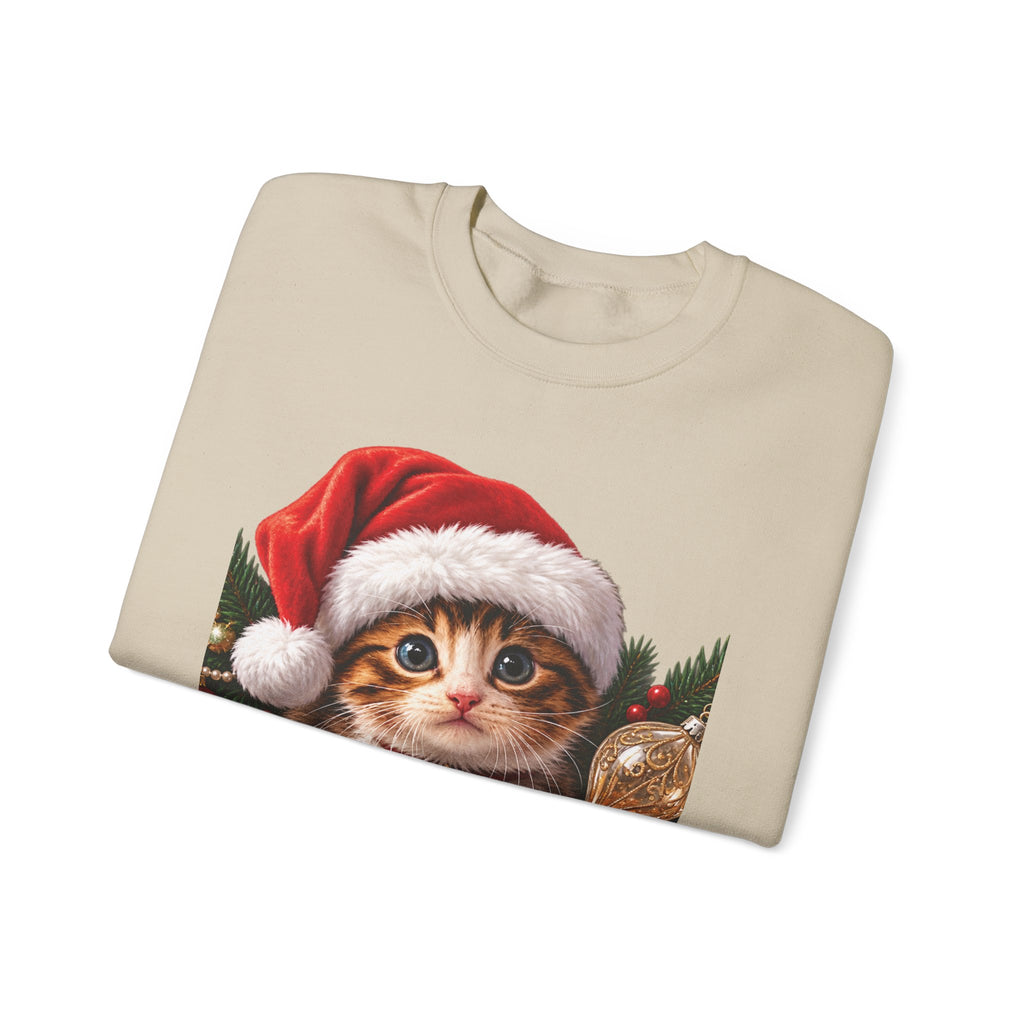 Christmas Kitten Crewneck Sweatshirt — "Merry Christmas" Holiday Cat Sweater