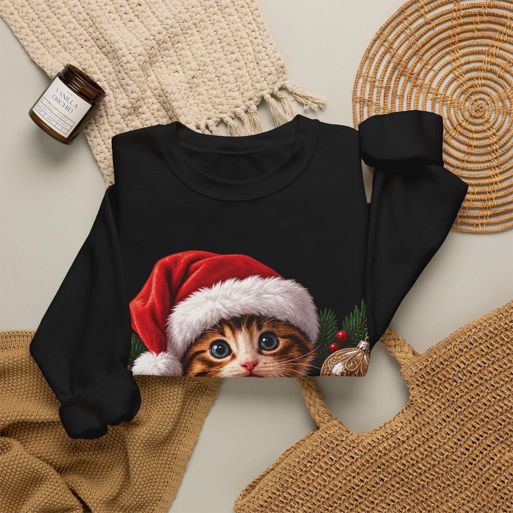 Christmas Kitten Crewneck Sweatshirt — "Merry Christmas" Holiday Cat Sweater