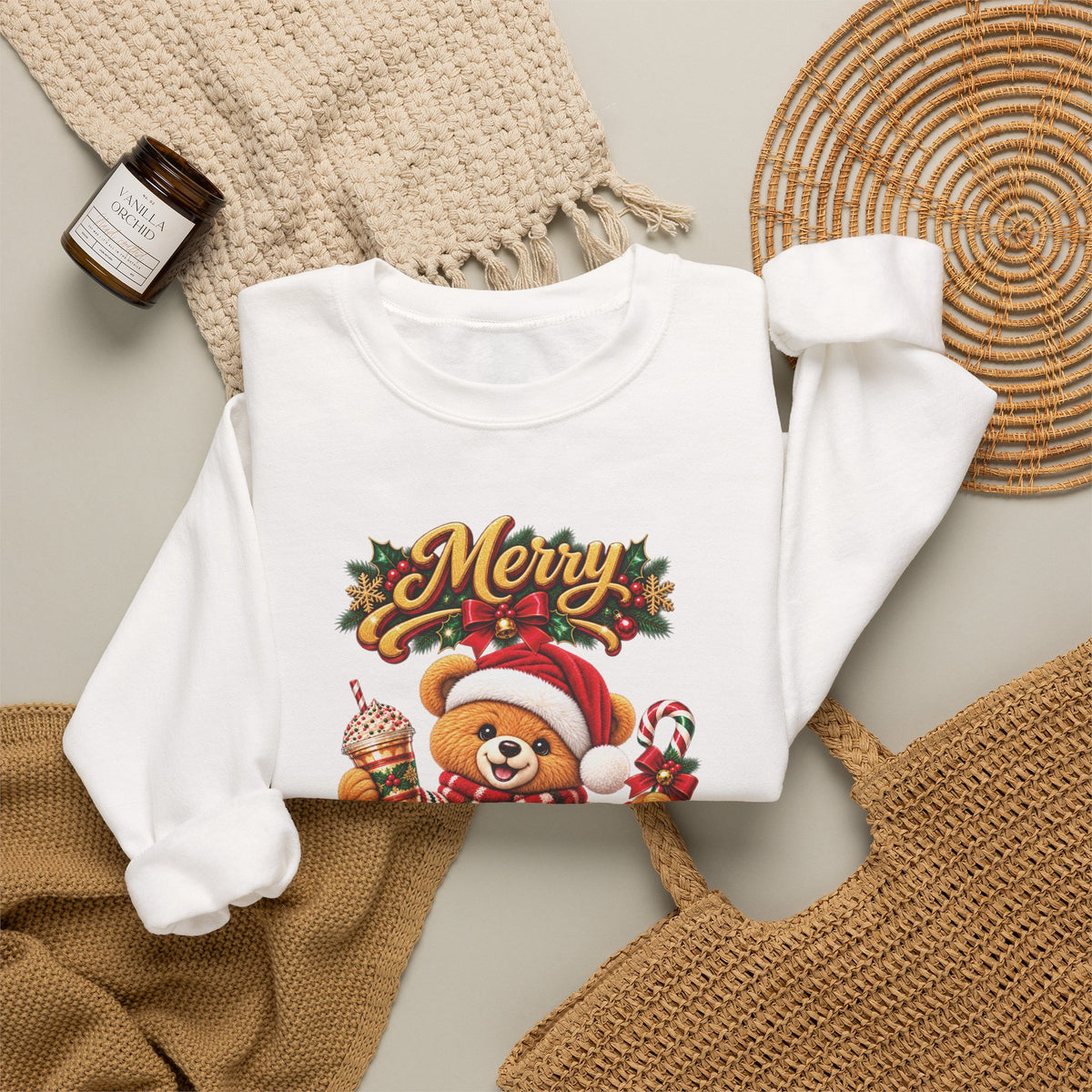 Christmas Bear Crewneck Sweatshirt — "Merry Christmas" Holiday Sweater