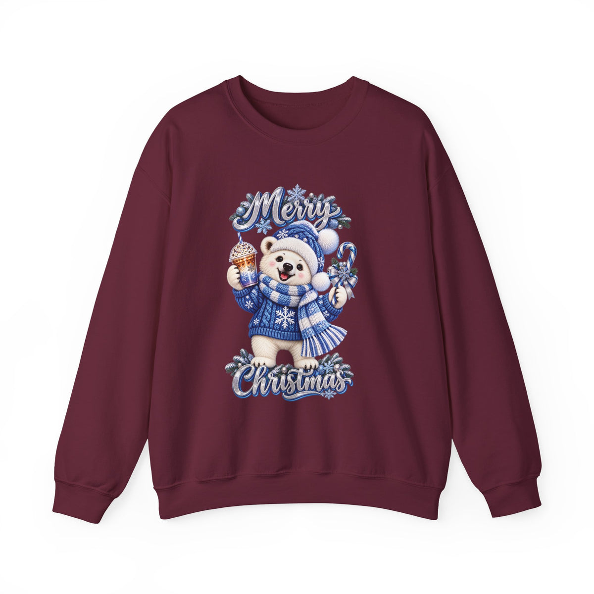 Christmas Bear Sweatshirt — Merry Christmas Blue Holiday Crewneck
