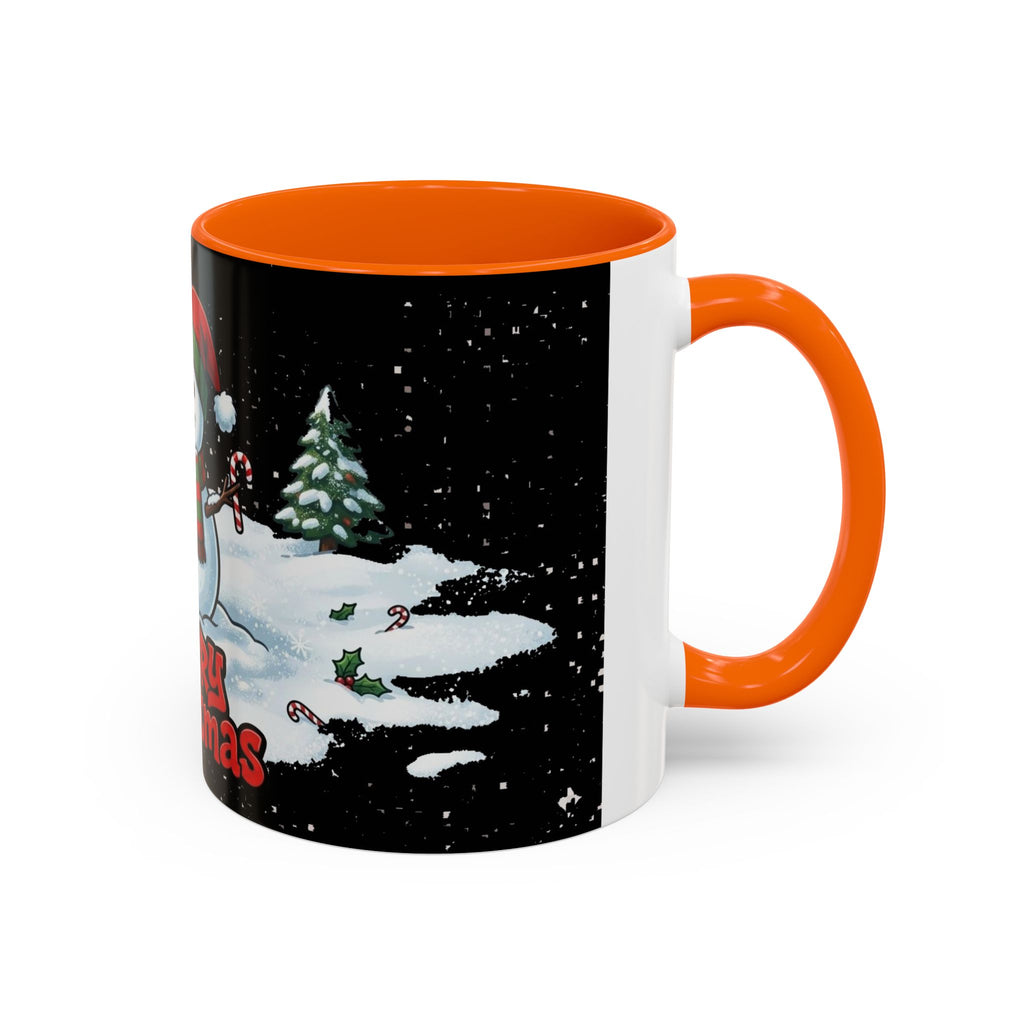Merry Christmas Snowman Accent Coffee Mug — Festive Holiday 11/15oz