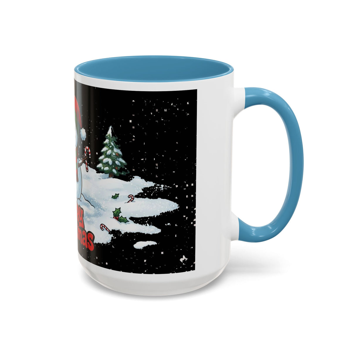 Merry Christmas Snowman Accent Coffee Mug — Festive Holiday 11/15oz
