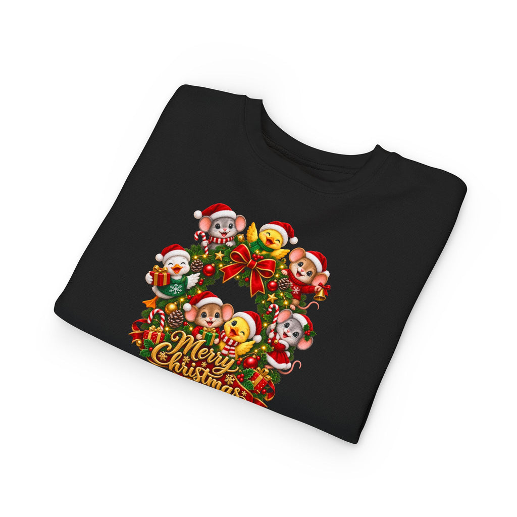 Toddler Sweatshirt — Merry Christmas Animal Wreath Holiday Crewneck