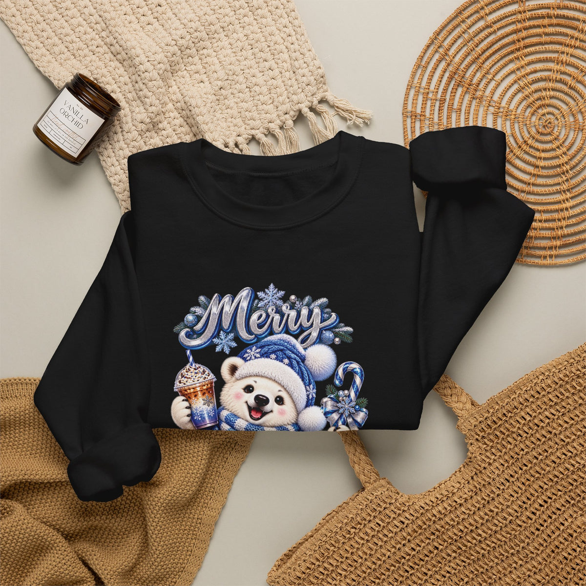 Christmas Bear Sweatshirt — Merry Christmas Blue Holiday Crewneck