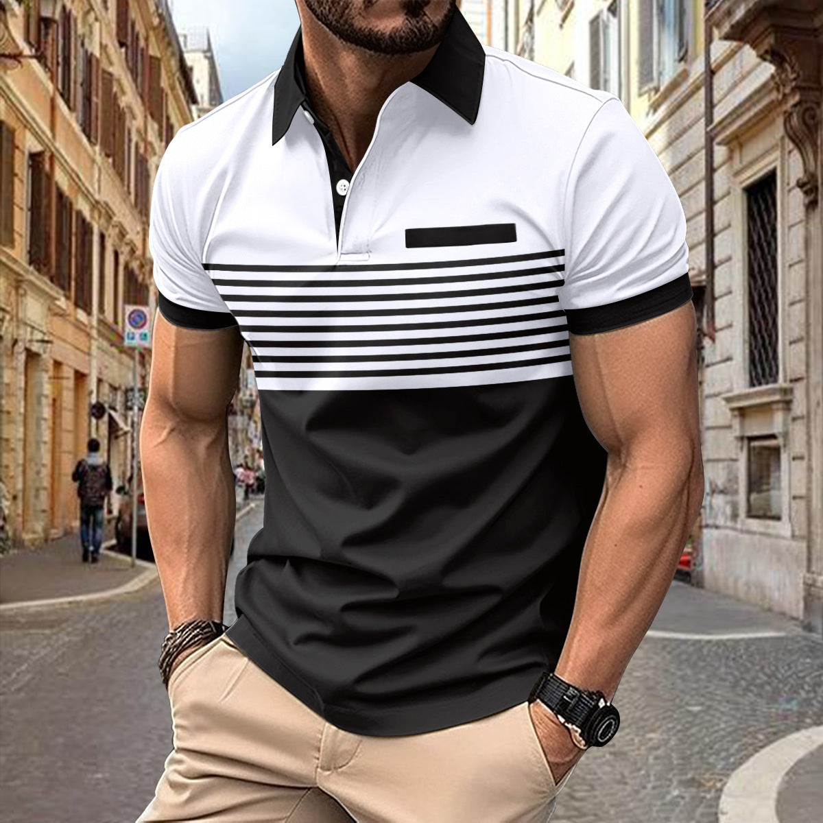 Printed short-sleeved men's polo shirt