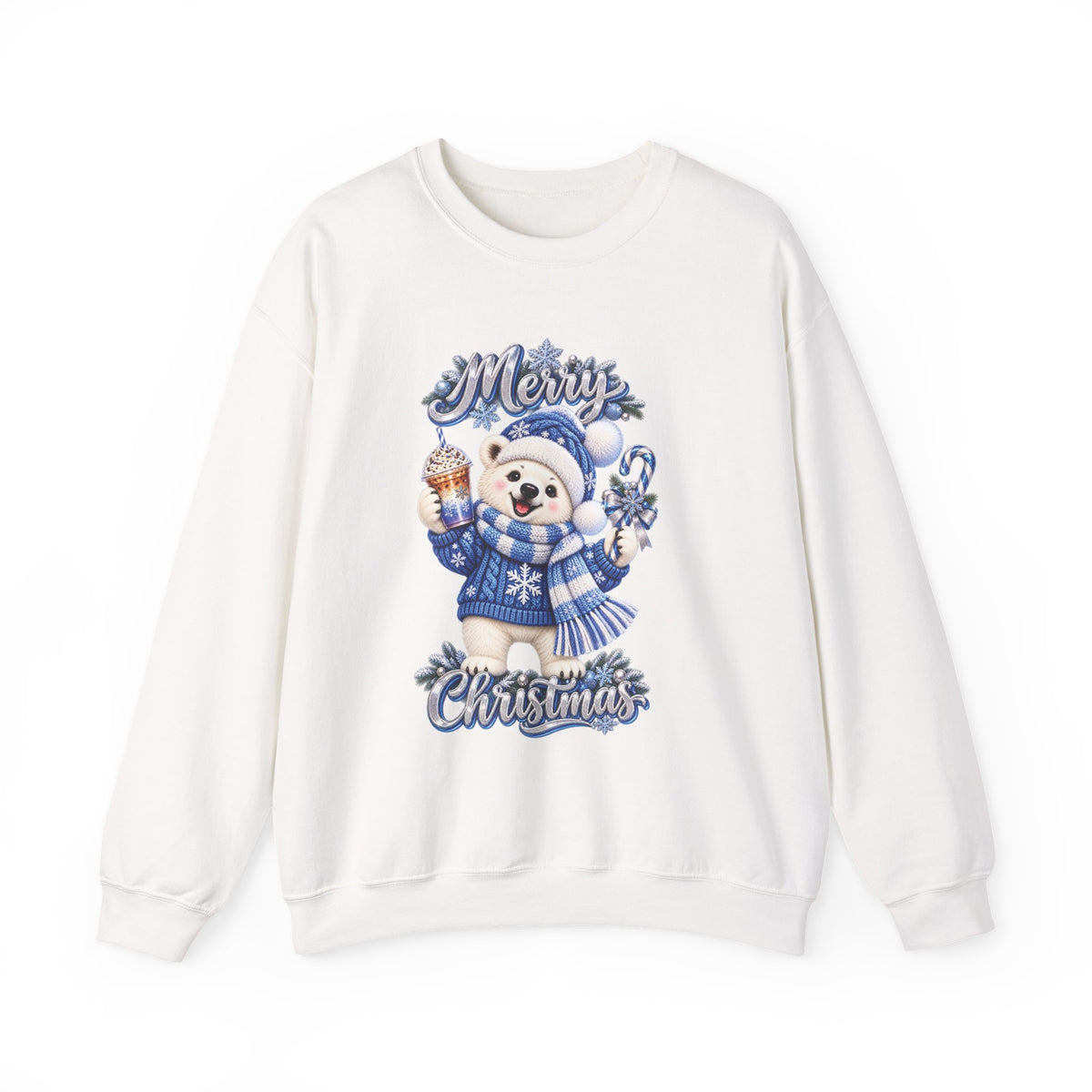Christmas Bear Sweatshirt — Merry Christmas Blue Holiday Crewneck