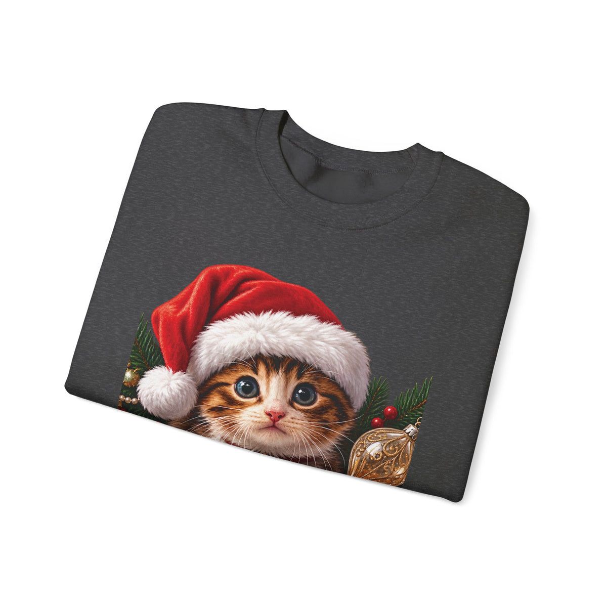 Christmas Kitten Crewneck Sweatshirt — "Merry Christmas" Holiday Cat Sweater