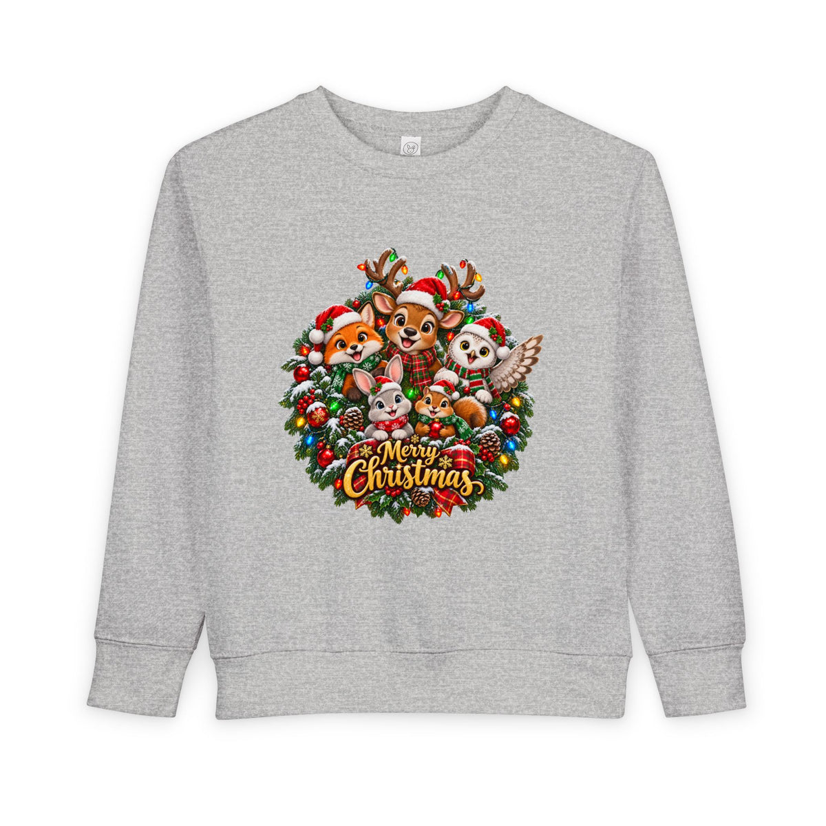 Toddler Christmas Sweatshirt — Cute Woodland Animals "Merry Christmas" Holiday Crewneck