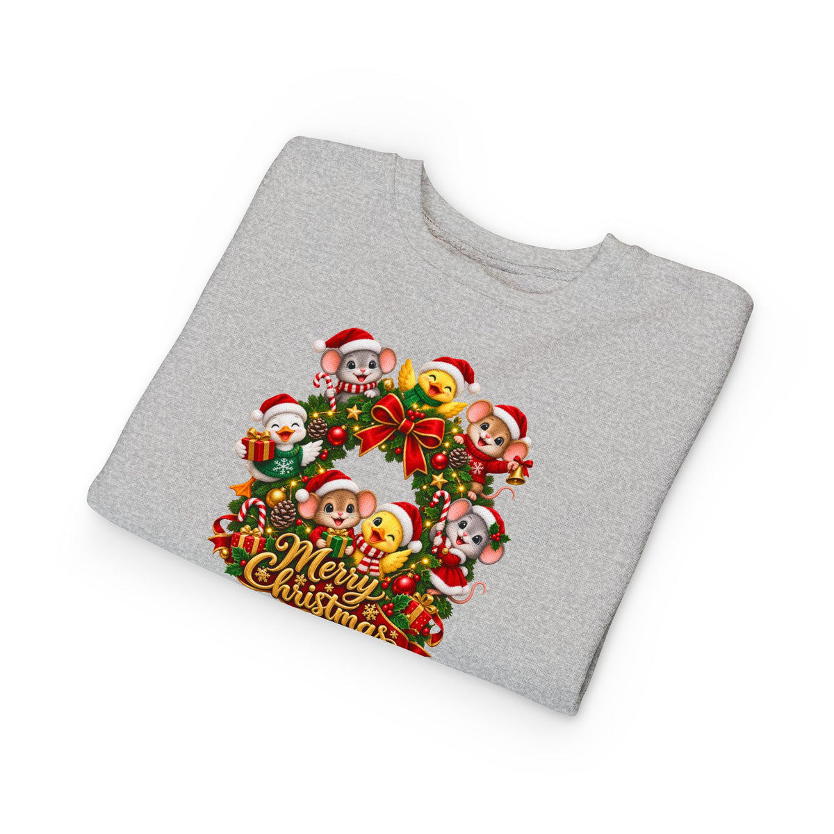 Toddler Sweatshirt — Merry Christmas Animal Wreath Holiday Crewneck