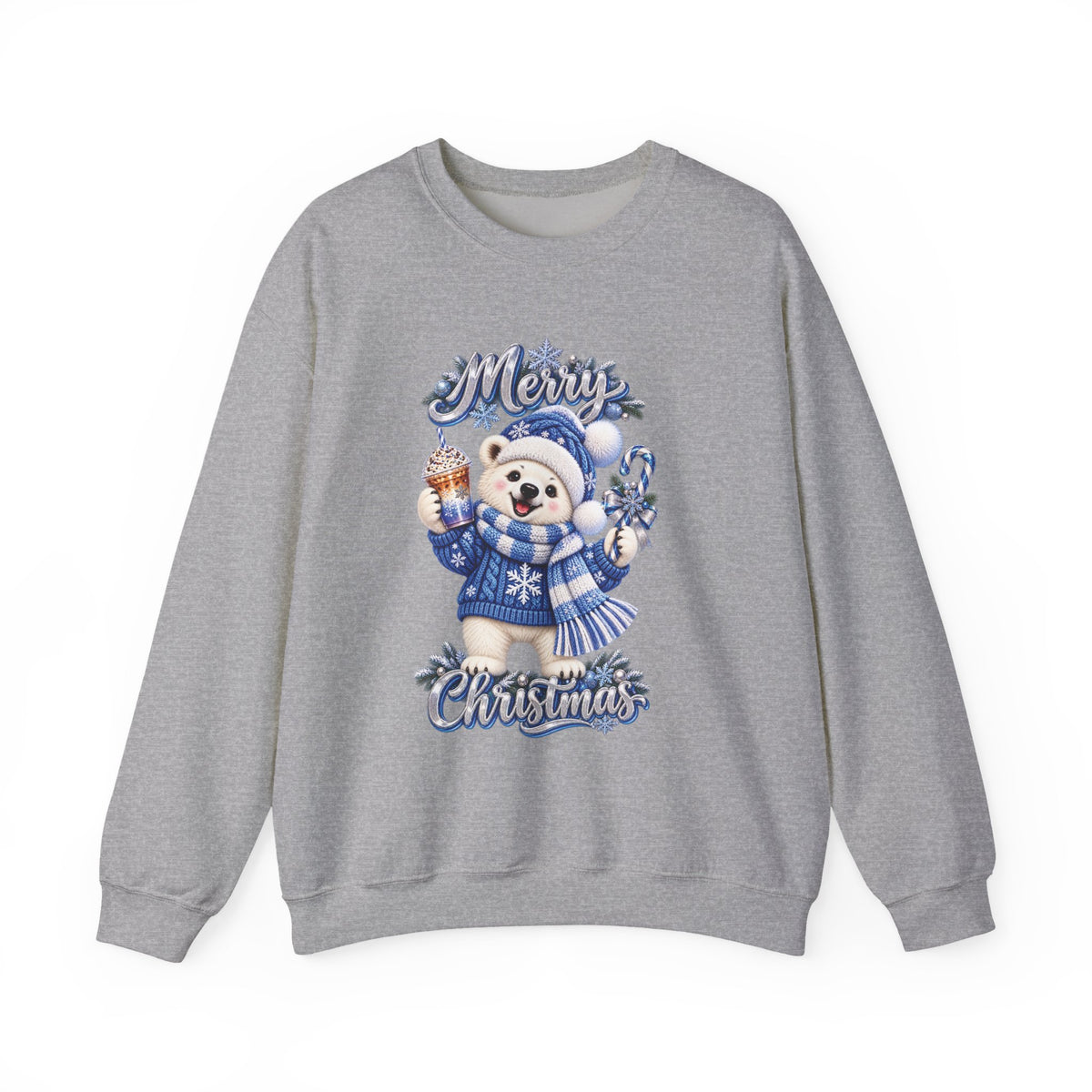 Christmas Bear Sweatshirt — Merry Christmas Blue Holiday Crewneck