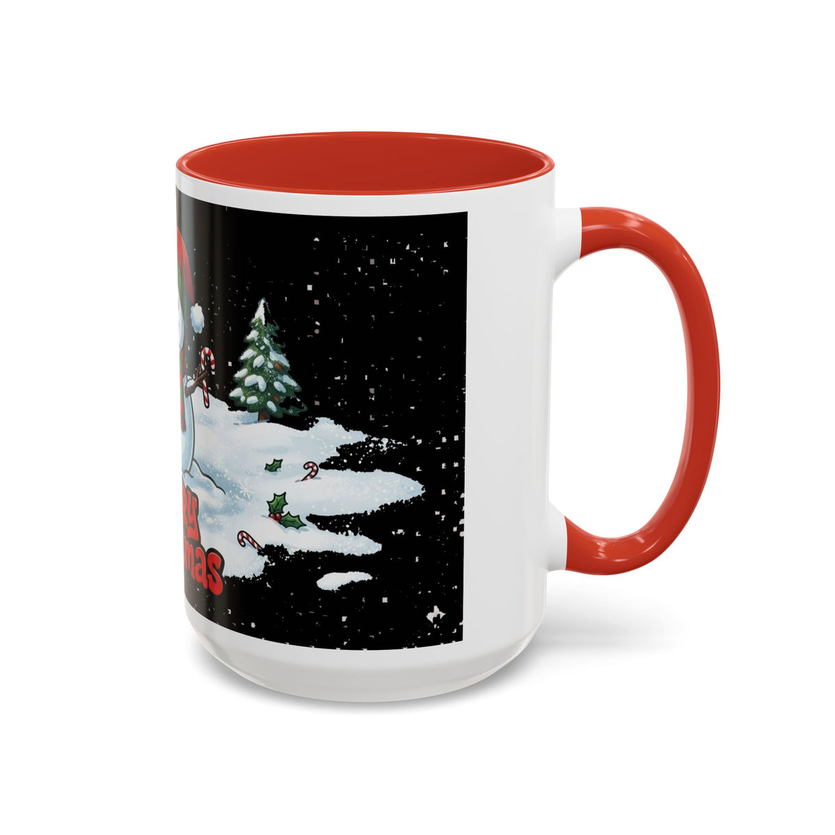Merry Christmas Snowman Accent Coffee Mug — Festive Holiday 11/15oz