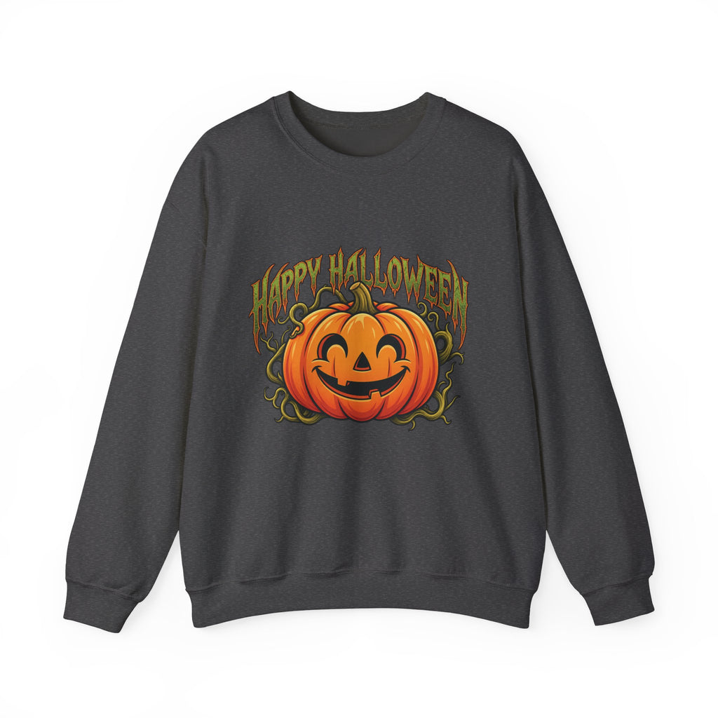 Halloween Pumpkin Crewneck Sweatshirt – "Happy Halloween" Jack-O'-Lantern Graphic