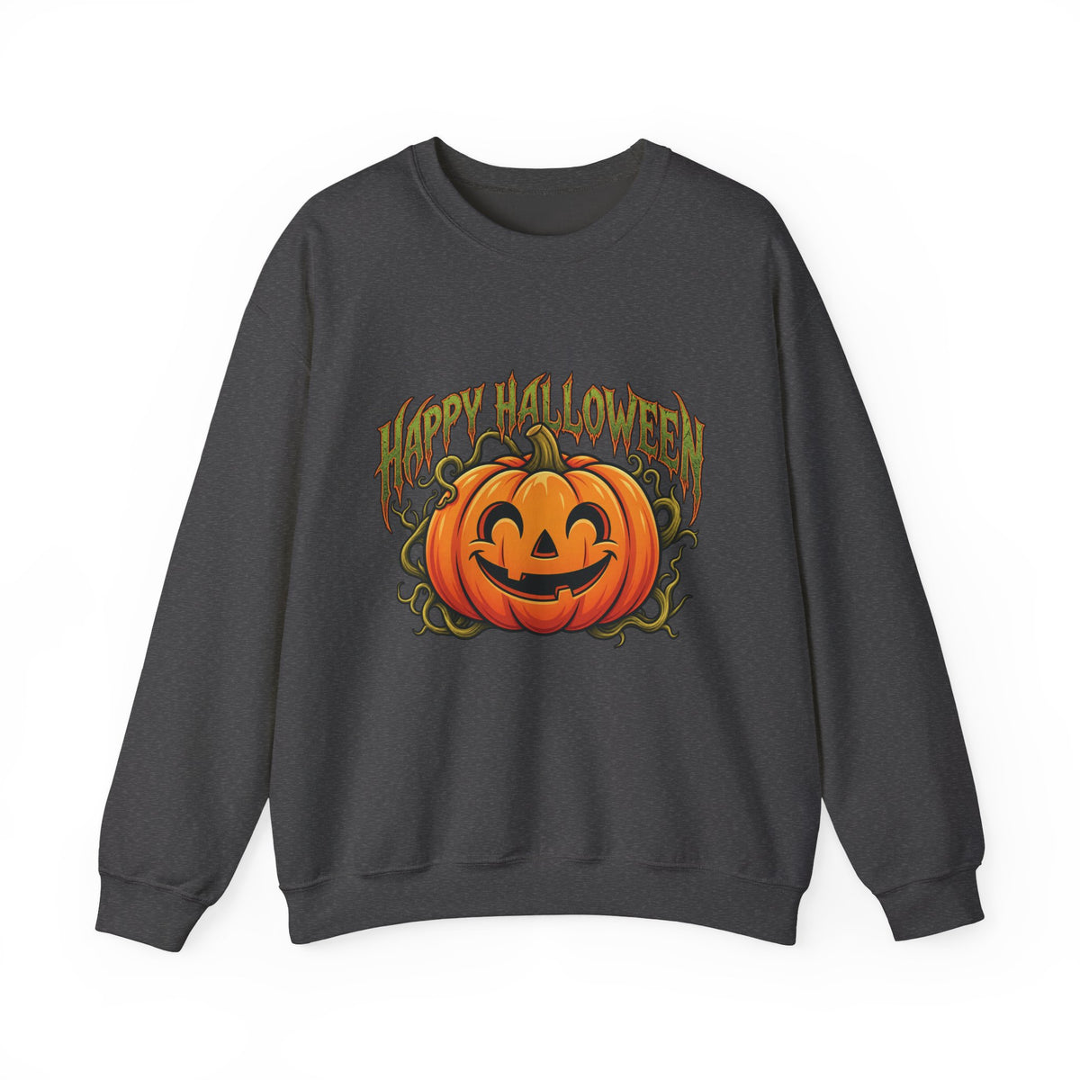 Halloween Pumpkin Crewneck Sweatshirt – "Happy Halloween" Jack-O'-Lantern Graphic
