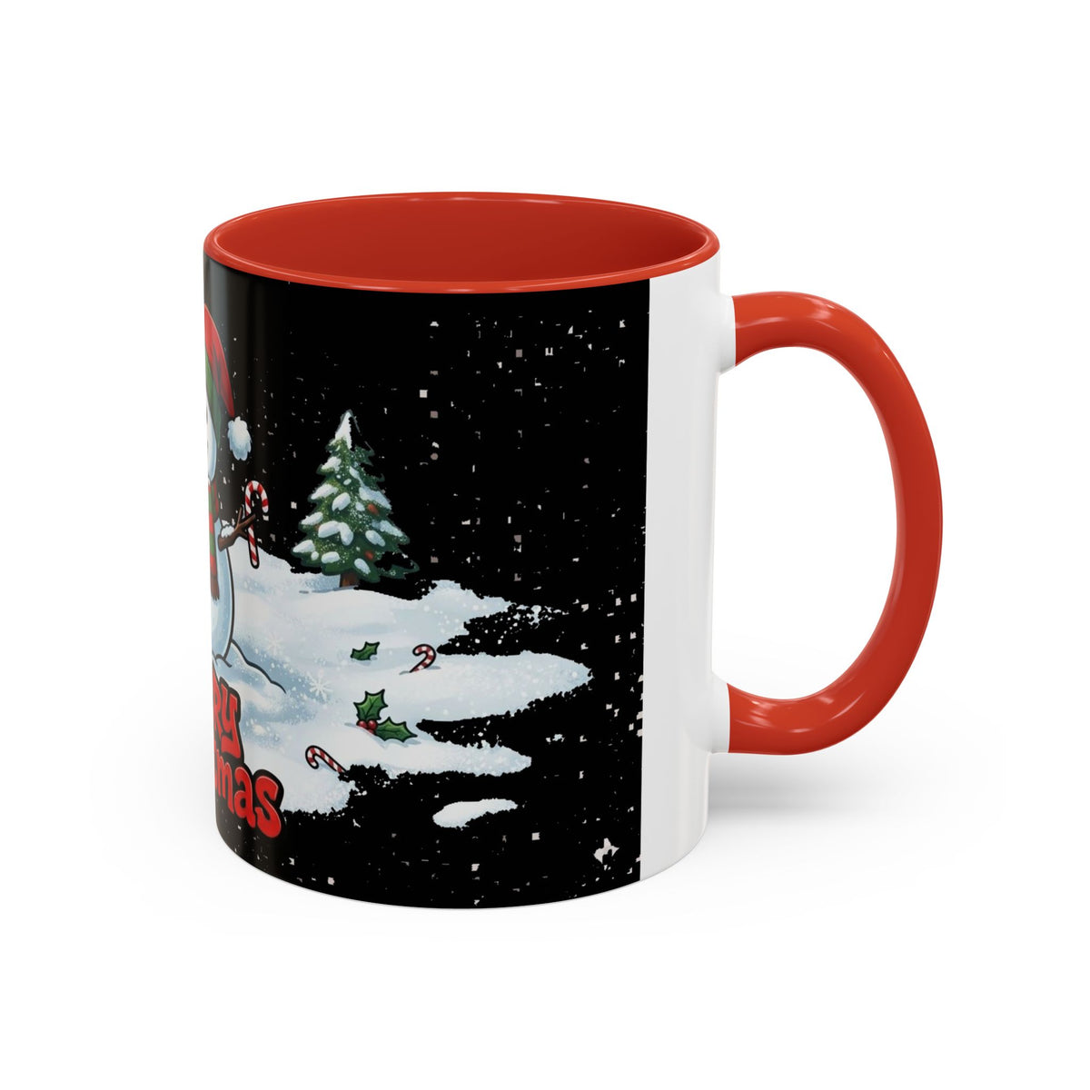 Merry Christmas Snowman Accent Coffee Mug — Festive Holiday 11/15oz
