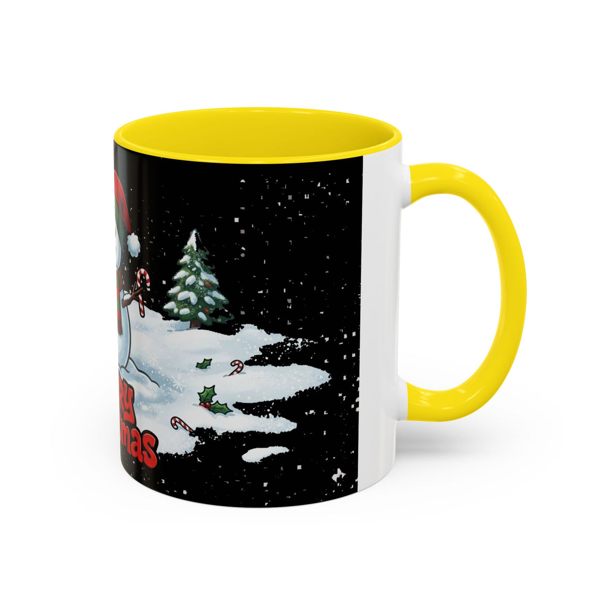 Merry Christmas Snowman Accent Coffee Mug — Festive Holiday 11/15oz