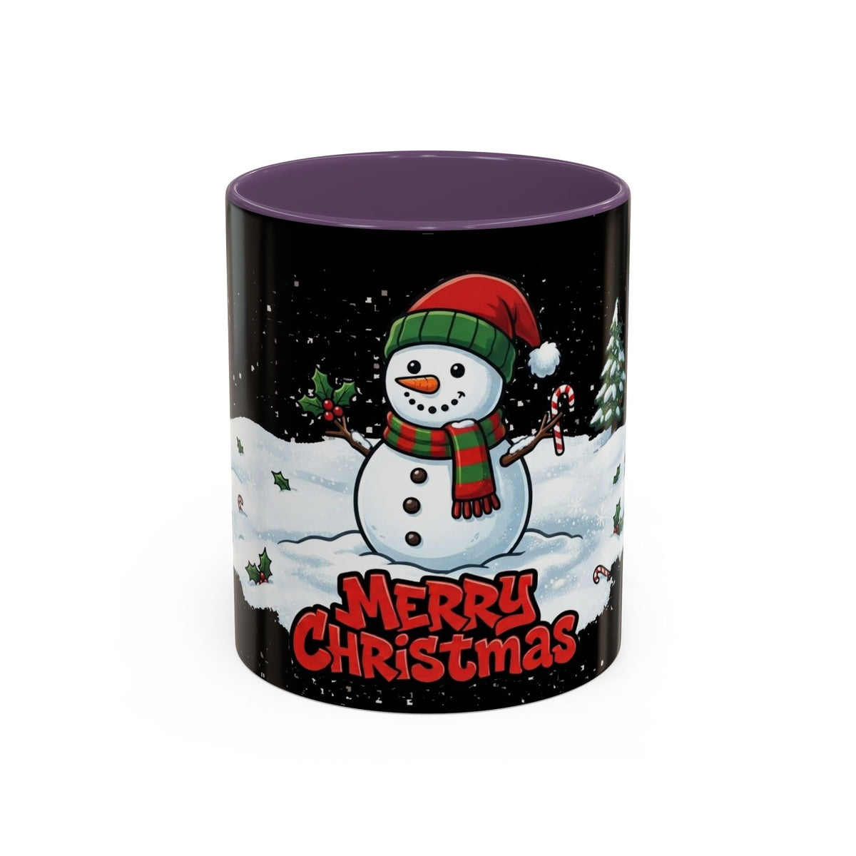 Merry Christmas Snowman Accent Coffee Mug — Festive Holiday 11/15oz