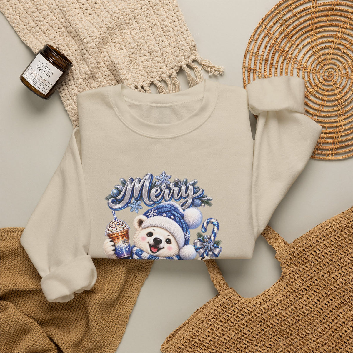 Christmas Bear Sweatshirt — Merry Christmas Blue Holiday Crewneck