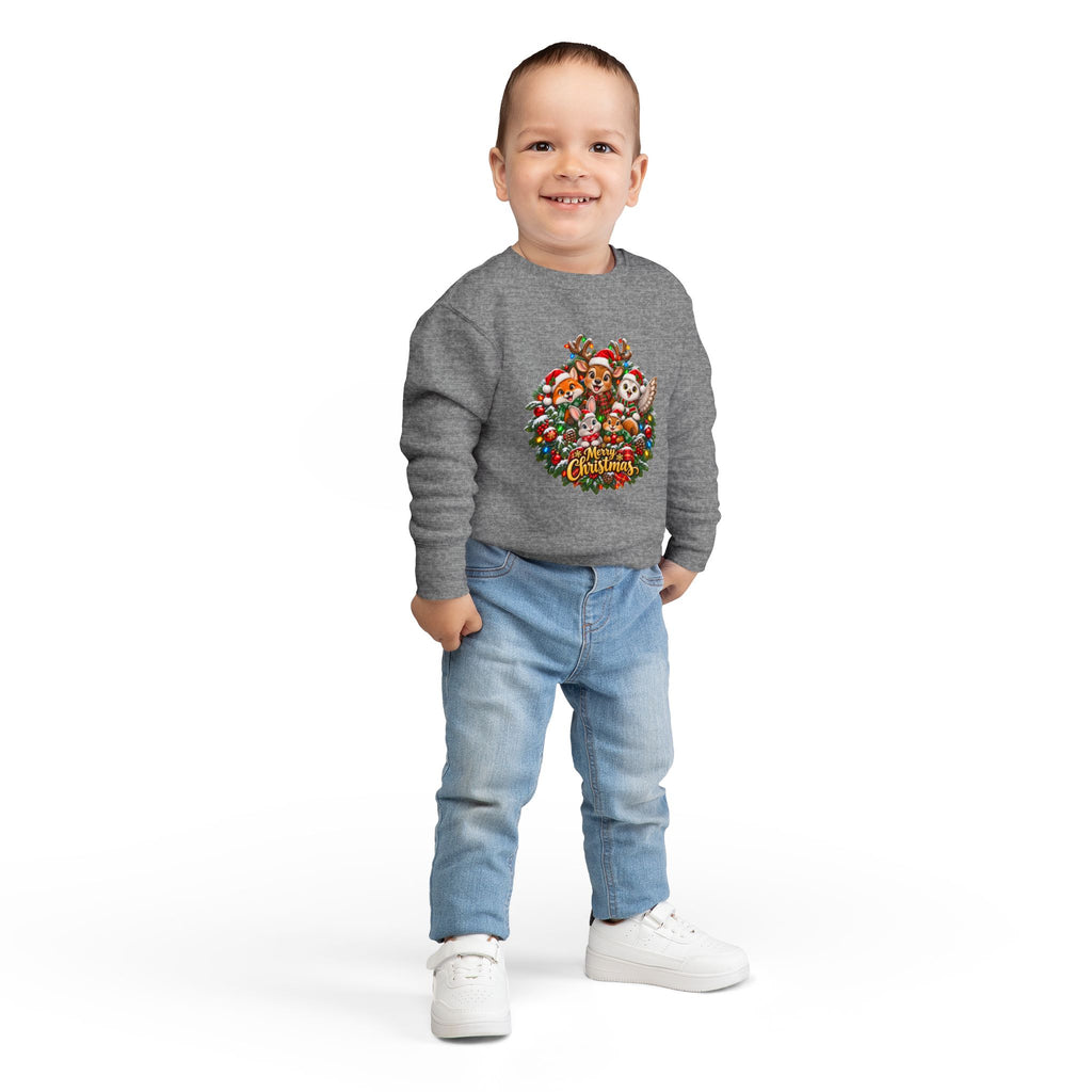 Toddler Christmas Sweatshirt — Cute Woodland Animals "Merry Christmas" Holiday Crewneck
