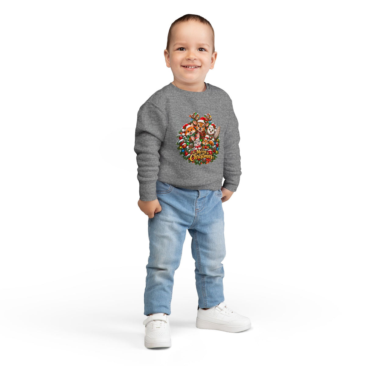 Toddler Christmas Sweatshirt — Cute Woodland Animals "Merry Christmas" Holiday Crewneck