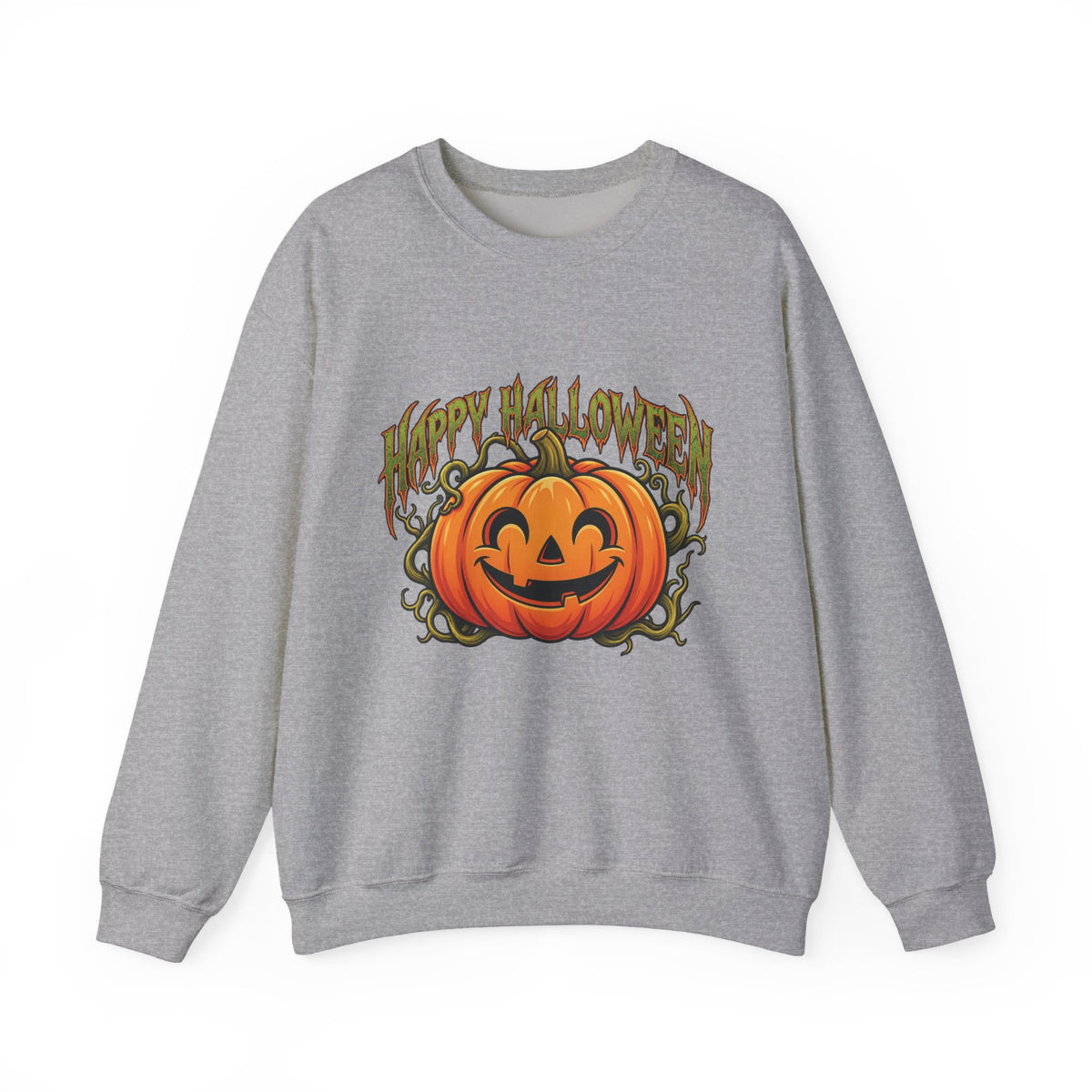 Halloween Pumpkin Crewneck Sweatshirt – "Happy Halloween" Jack-O'-Lantern Graphic