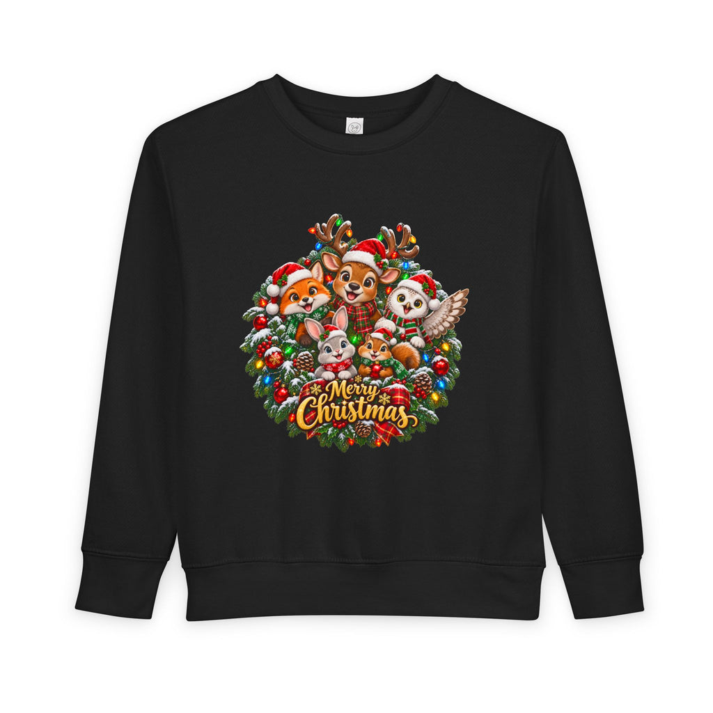 Toddler Christmas Sweatshirt — Cute Woodland Animals "Merry Christmas" Holiday Crewneck