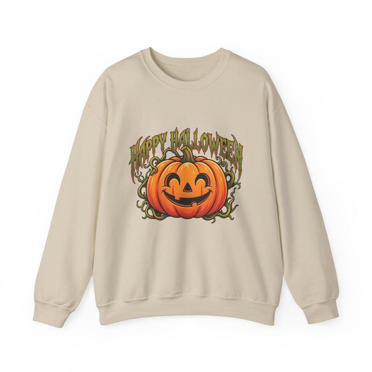 Halloween Pumpkin Crewneck Sweatshirt – "Happy Halloween" Jack-O'-Lantern Graphic