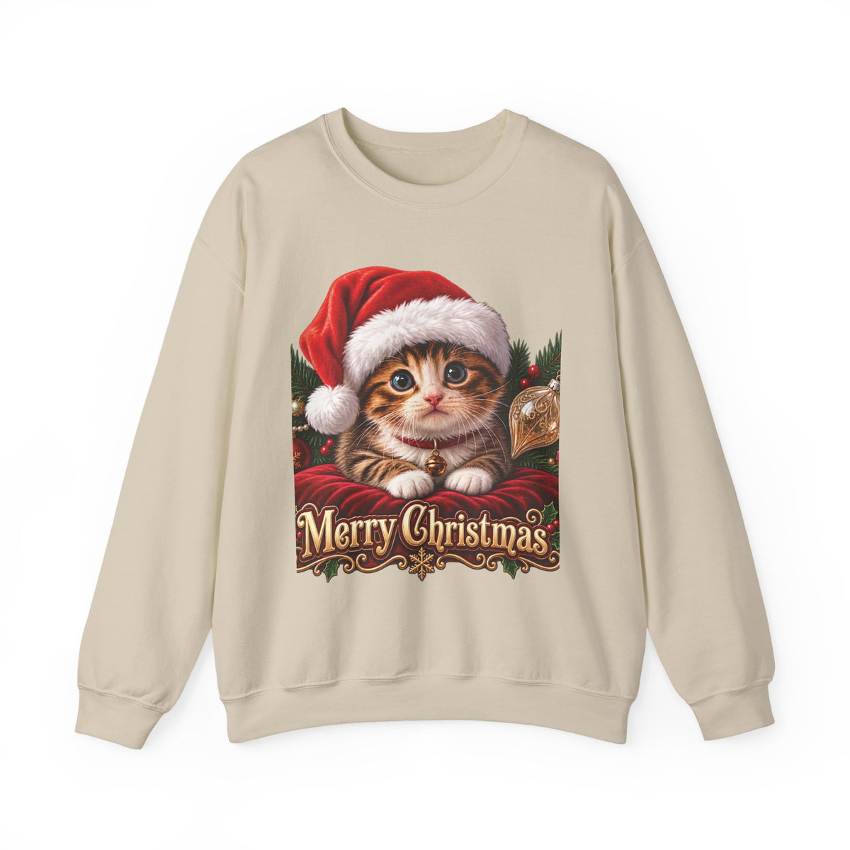 Christmas Kitten Crewneck Sweatshirt — "Merry Christmas" Holiday Cat Sweater