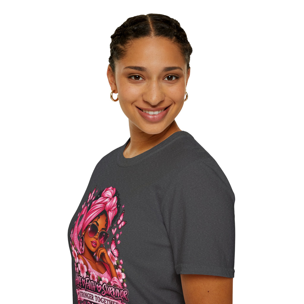 Breast Cancer Awareness T-Shirt — "Hope Faith Survivor: Stronger Together"
