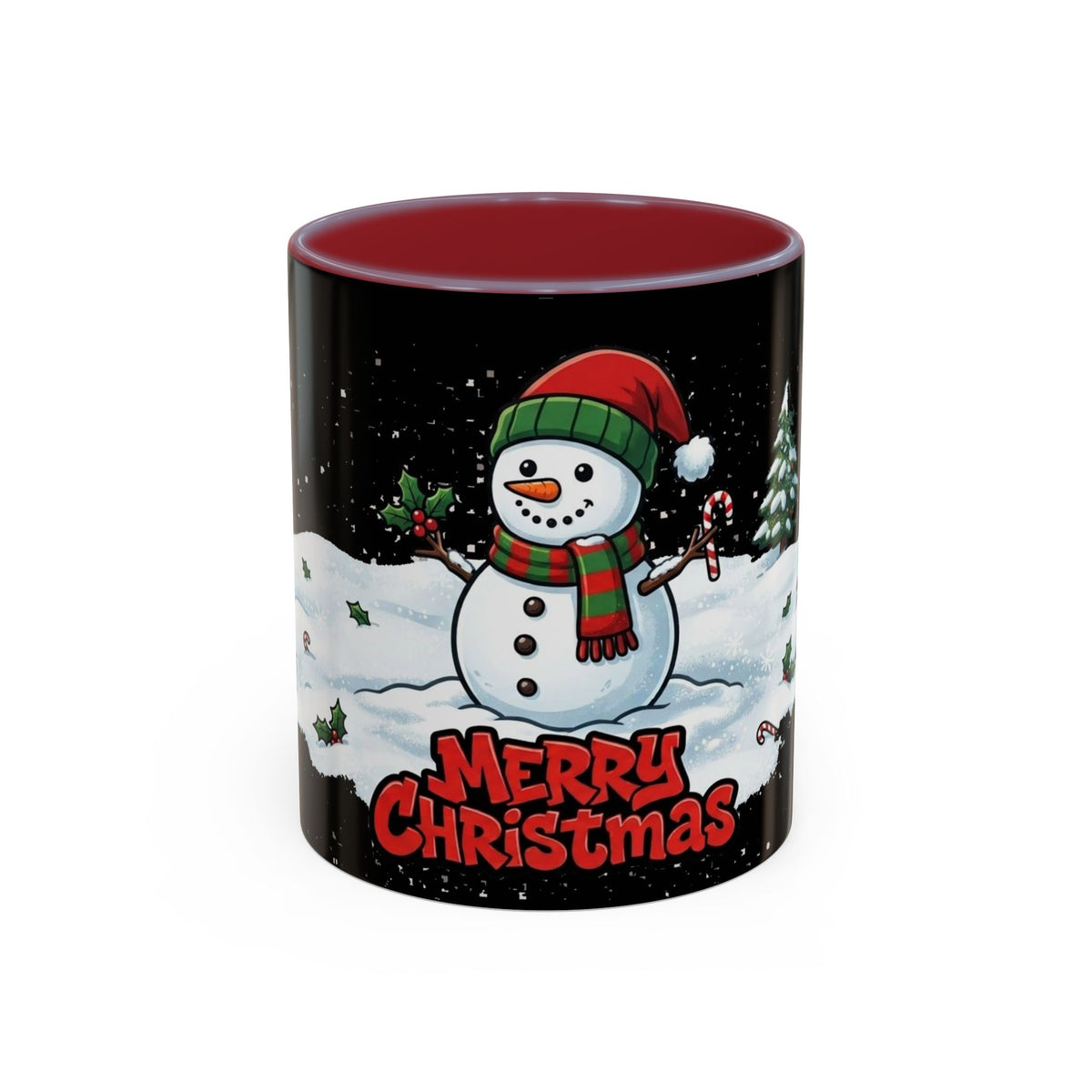 Merry Christmas Snowman Accent Coffee Mug — Festive Holiday 11/15oz