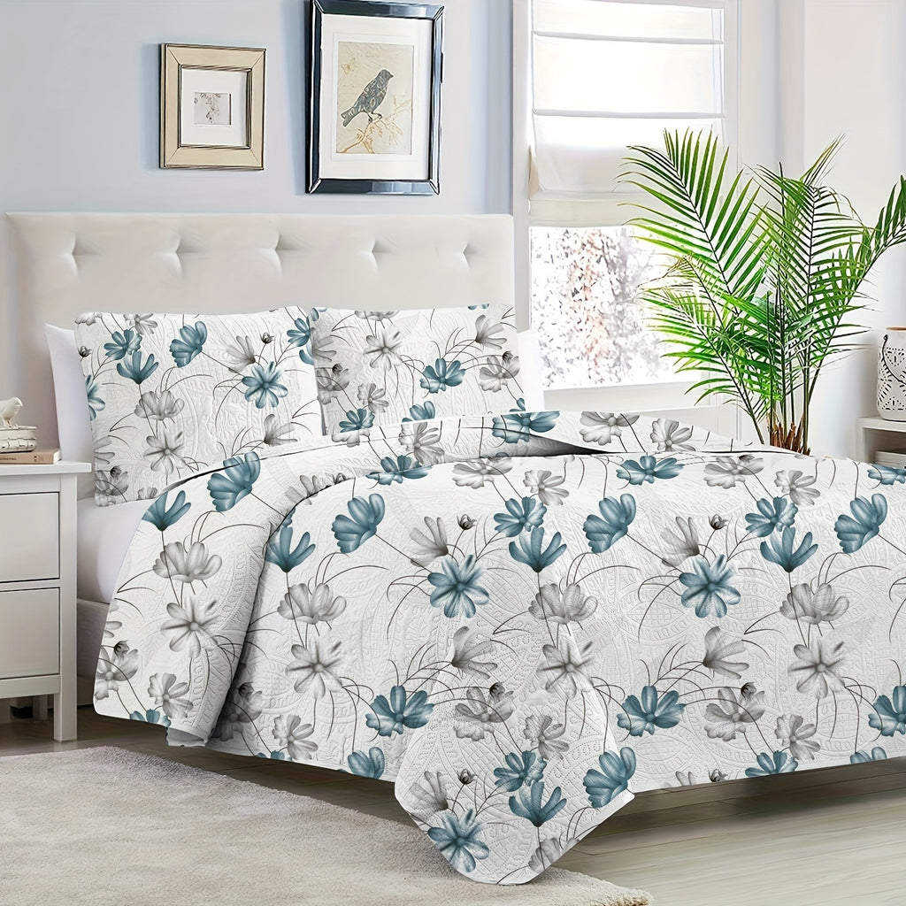 Plum Blossom White Quilt Set King Size Reversible
