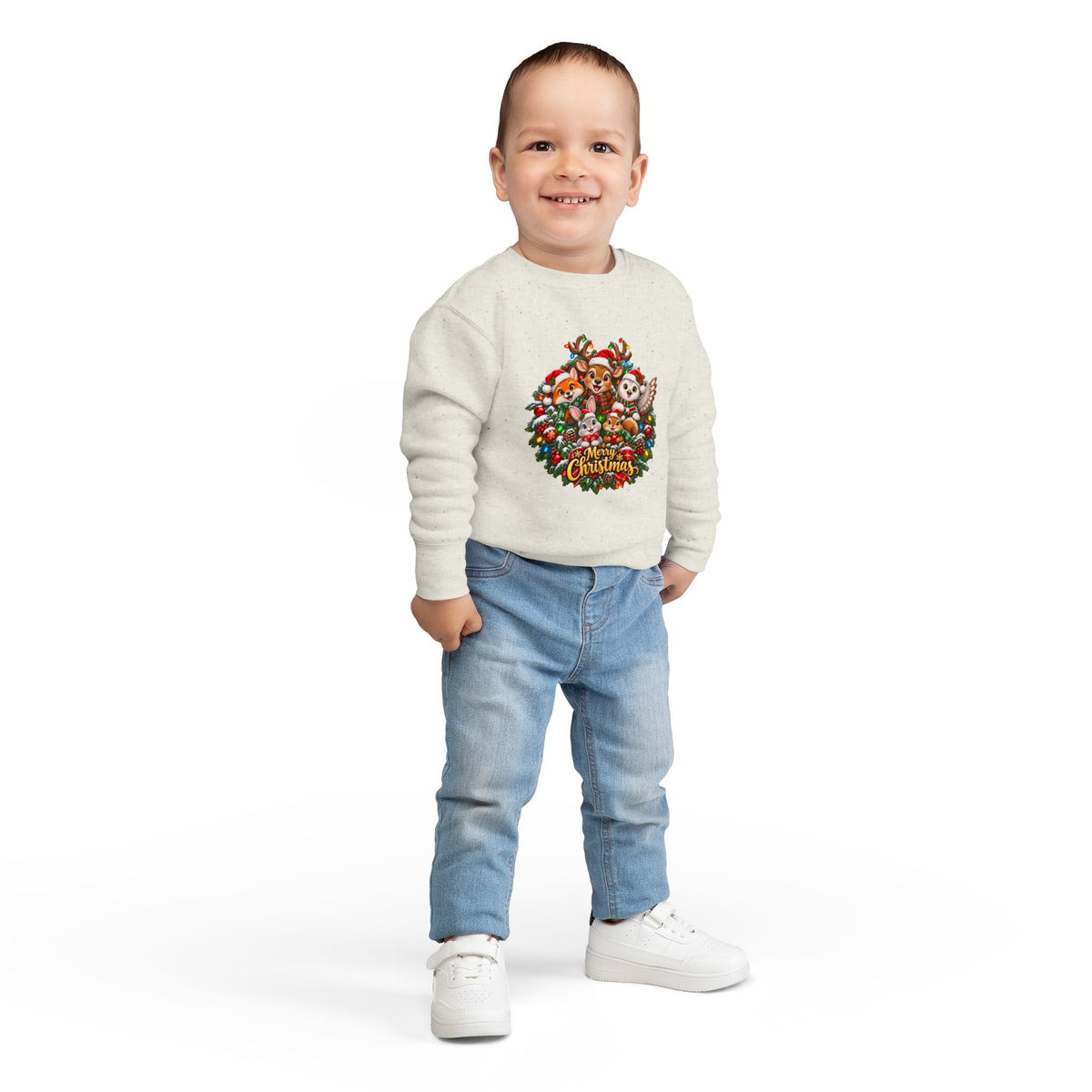 Toddler Christmas Sweatshirt — Cute Woodland Animals "Merry Christmas" Holiday Crewneck