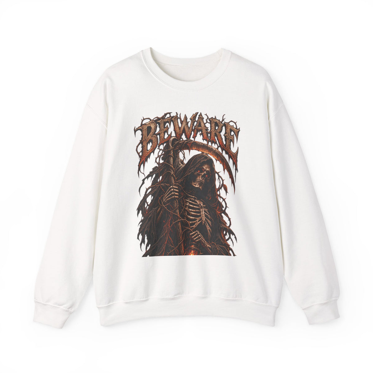 Beware Grim Reaper Sweatshirt — Gothic Skeleton Crewneck