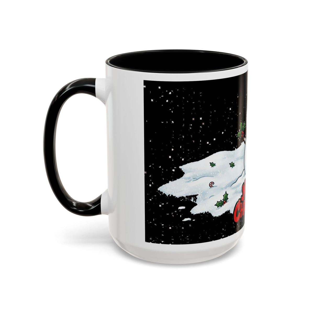 Merry Christmas Snowman Accent Coffee Mug — Festive Holiday 11/15oz