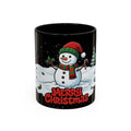 Merry Christmas Snowman Accent Coffee Mug — Festive Holiday 11/15oz
