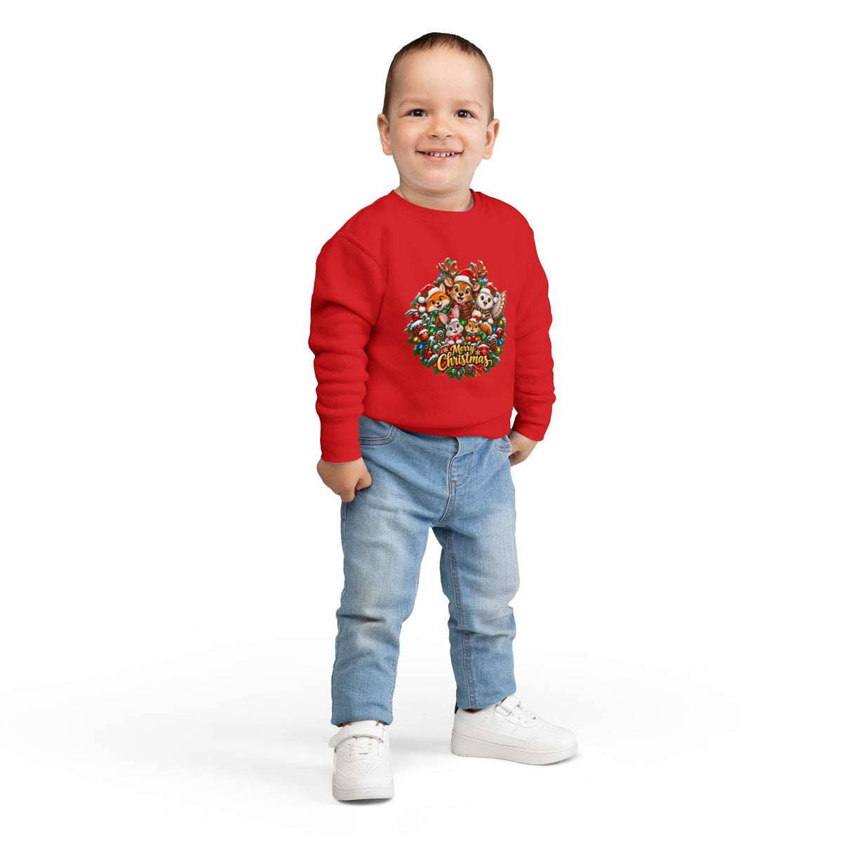 Toddler Christmas Sweatshirt — Cute Woodland Animals "Merry Christmas" Holiday Crewneck