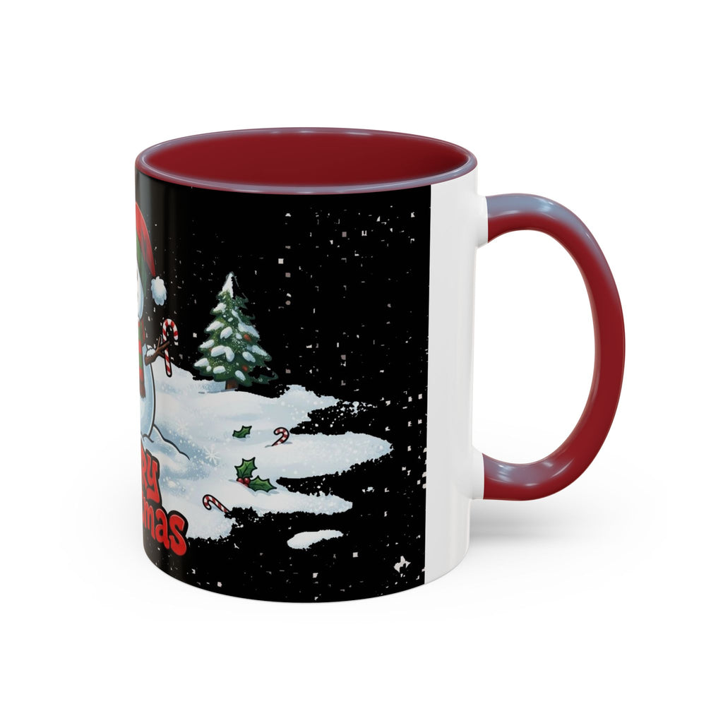 Merry Christmas Snowman Accent Coffee Mug — Festive Holiday 11/15oz