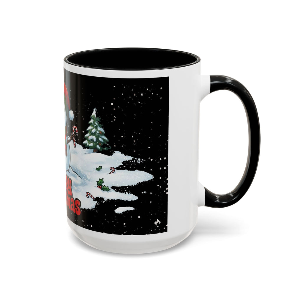 Merry Christmas Snowman Accent Coffee Mug — Festive Holiday 11/15oz