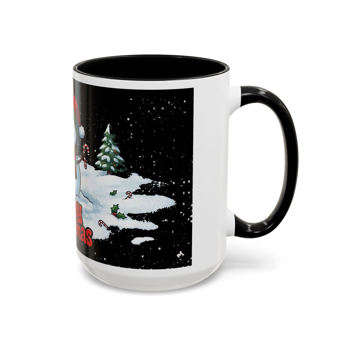 Merry Christmas Snowman Accent Coffee Mug — Festive Holiday 11/15oz