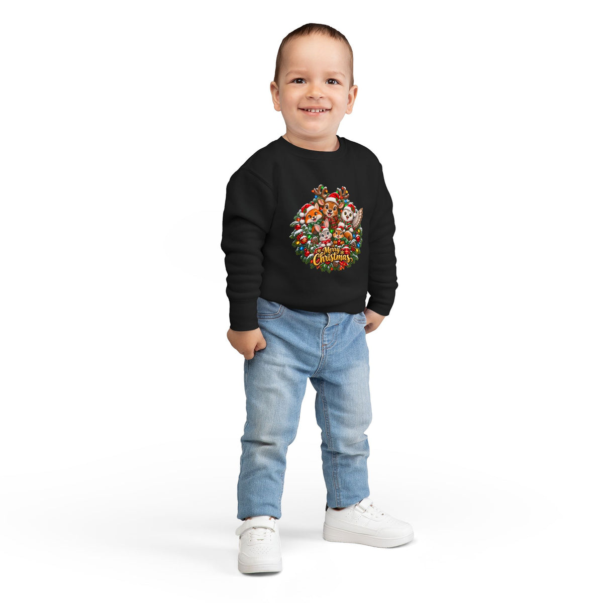 Toddler Christmas Sweatshirt — Cute Woodland Animals "Merry Christmas" Holiday Crewneck