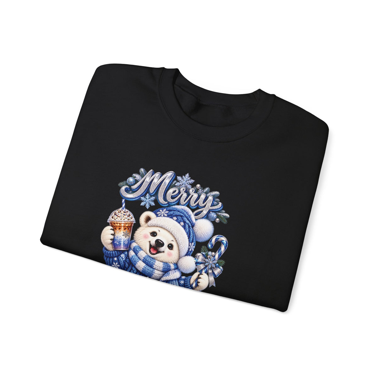 Christmas Bear Sweatshirt — Merry Christmas Blue Holiday Crewneck
