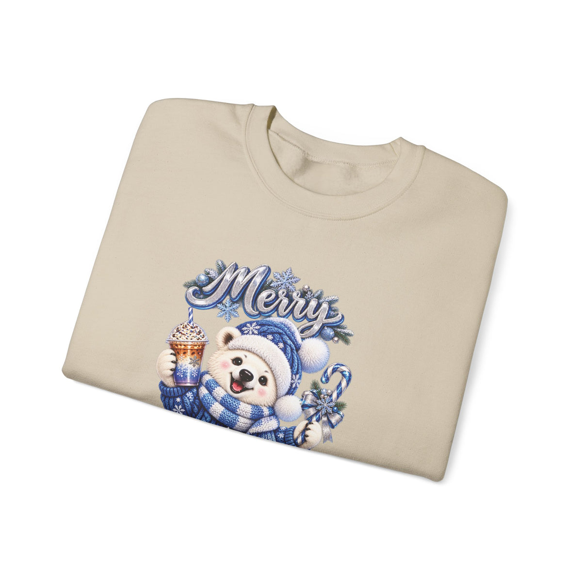 Christmas Bear Sweatshirt — Merry Christmas Blue Holiday Crewneck